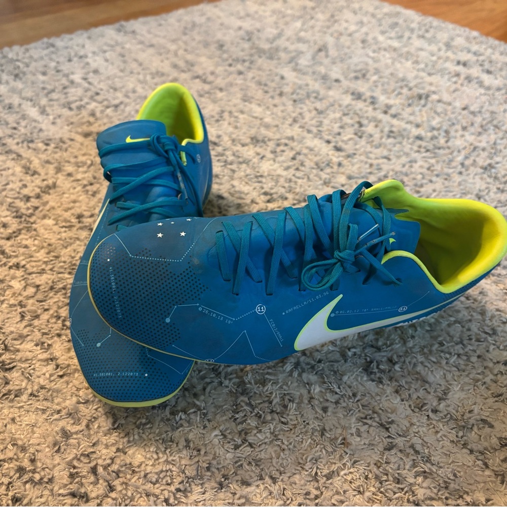 NIKE Mercurial Neymar Boys/Girls Soccer Cleat Shoes Aqua/Neon Yellow Size 4Y